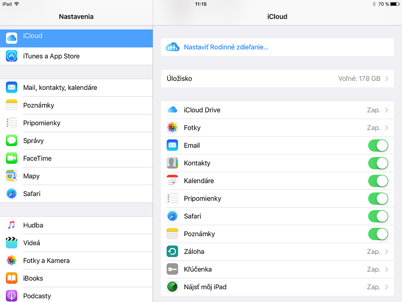 iOS nastavenia iCloudu