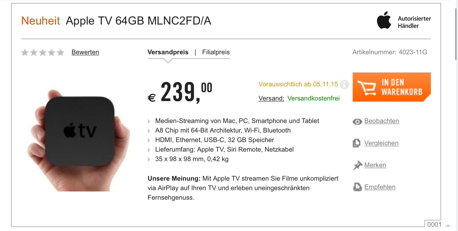 Apple TV price